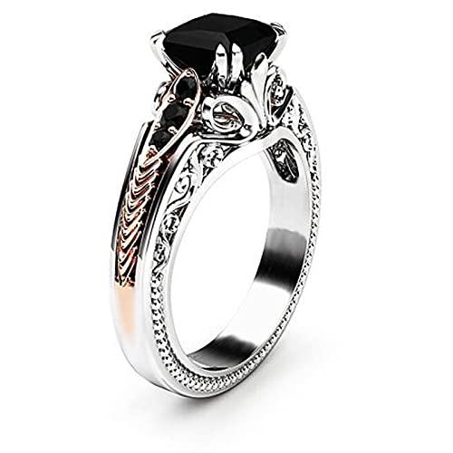 RKKOJJO 925 Sterling Silver Shiny Full Diamond Black Gemstone Ring Cubic Zirconia Rings CZ Diamond Ring Eternity Engagement Wedding Band Ring for Women (Silver, US Code 8) - Image 1