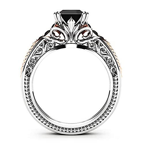 RKKOJJO 925 Sterling Silver Shiny Full Diamond Black Gemstone Ring Cubic Zirconia Rings CZ Diamond Ring Eternity Engagement Wedding Band Ring for Women (Silver, US Code 8) - Image 2