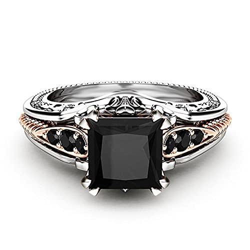 RKKOJJO 925 Sterling Silver Shiny Full Diamond Black Gemstone Ring Cubic Zirconia Rings CZ Diamond Ring Eternity Engagement Wedding Band Ring for Women (Silver, US Code 8) - Image 3