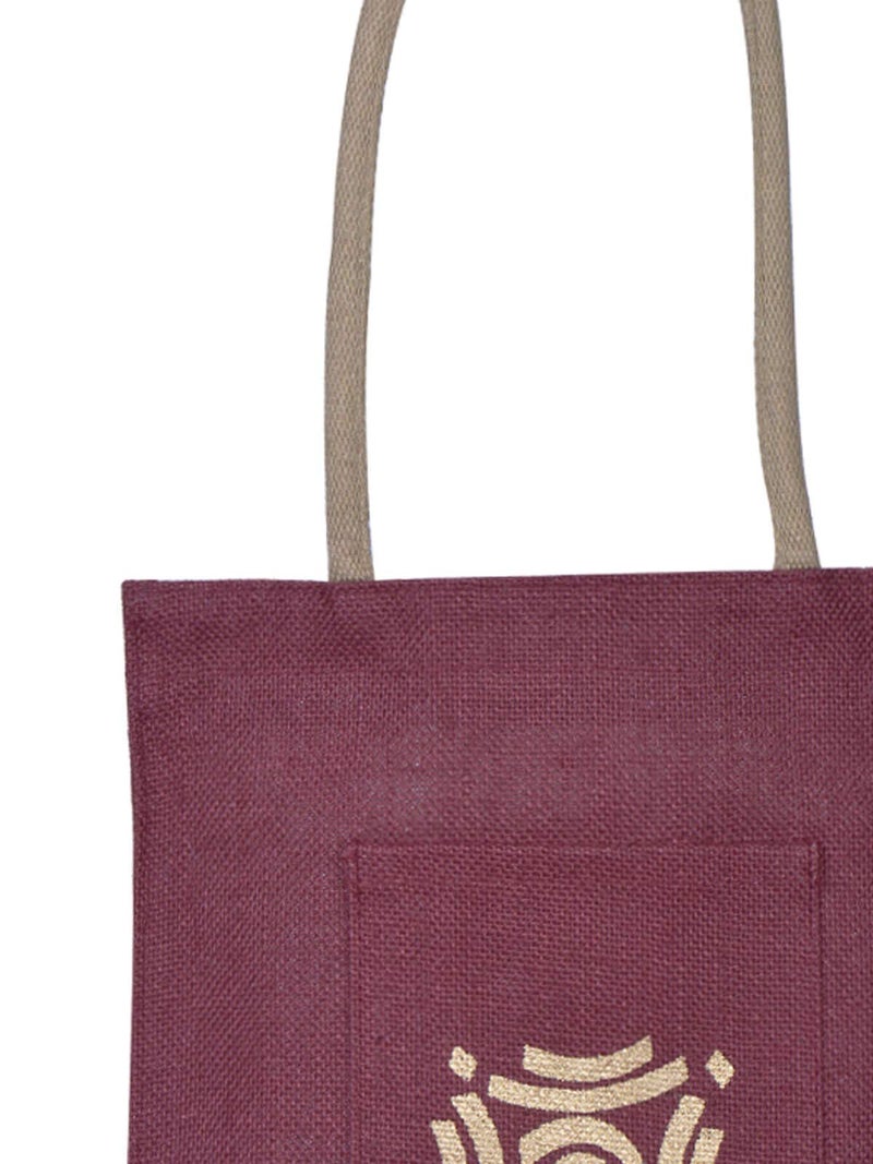 Jute Cottage Women's Jute Eco-Friendly Motif Lunch Bag, Maroon - Image 4
