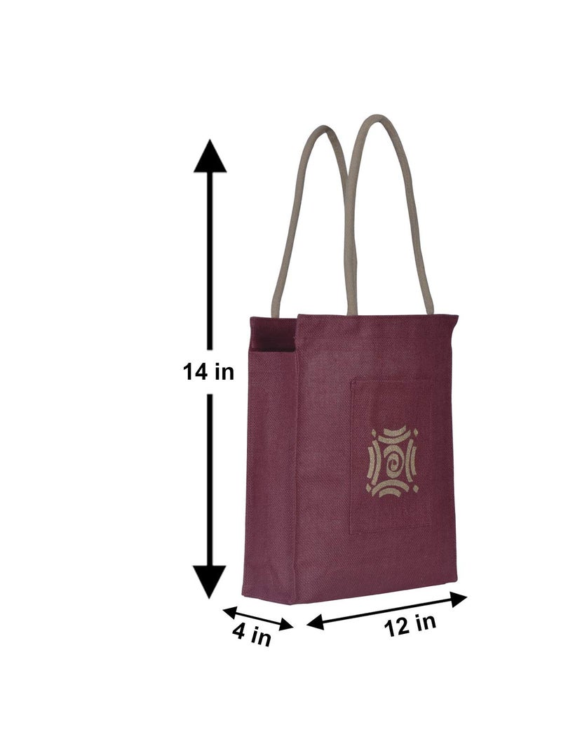 Jute Cottage Women's Jute Eco-Friendly Motif Lunch Bag, Maroon - Image 5