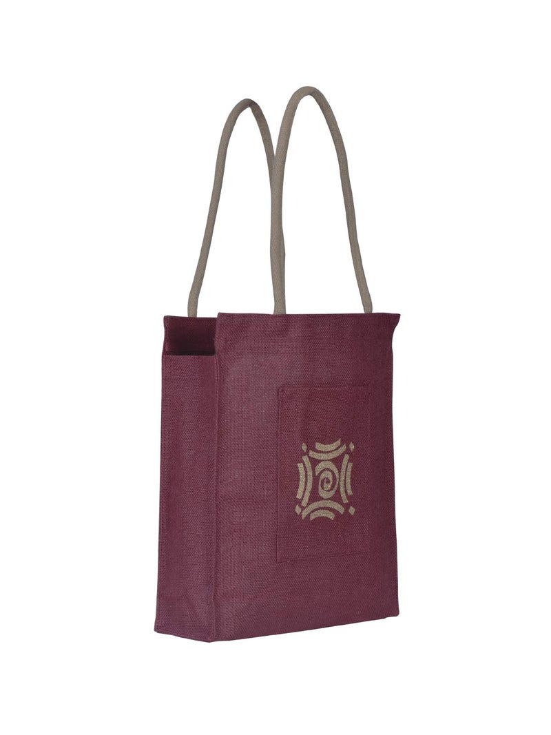 Jute Cottage Women's Jute Eco-Friendly Motif Lunch Bag, Maroon - Image 1