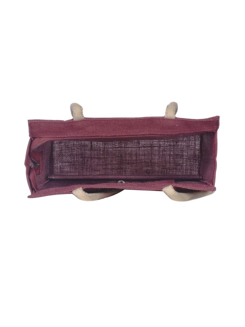 Jute Cottage Women's Jute Eco-Friendly Motif Lunch Bag, Maroon - Image 3