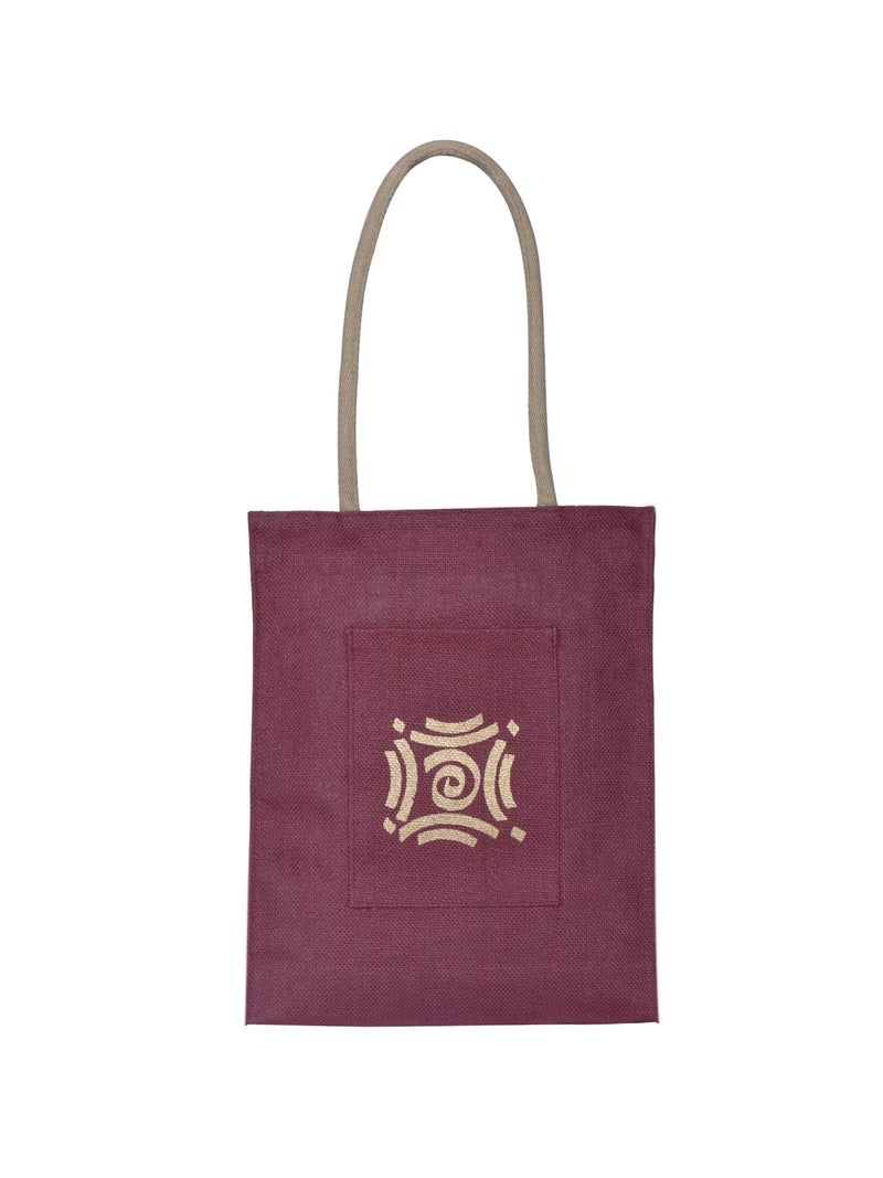 Jute Cottage Women's Jute Eco-Friendly Motif Lunch Bag, Maroon - Image 2