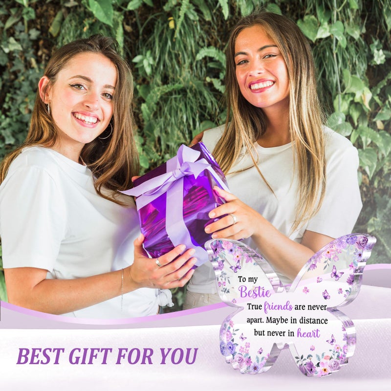 Glydein Best Friend Gift for Women, Unique Purple Butterfly Acrylic Plaque Desk Decor, Bestie Best Friend Birthday Gifts for Women Friendship for Bff Bestfriend, 5 x 3.8 x 0.5 inches - Image 2