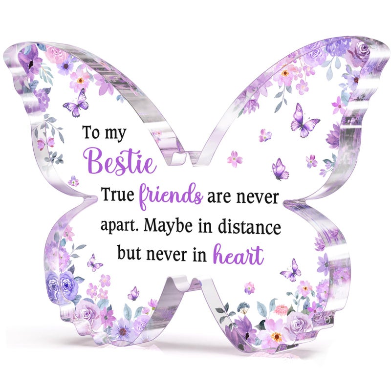 Glydein Best Friend Gift for Women, Unique Purple Butterfly Acrylic Plaque Desk Decor, Bestie Best Friend Birthday Gifts for Women Friendship for Bff Bestfriend, 5 x 3.8 x 0.5 inches - Image 1