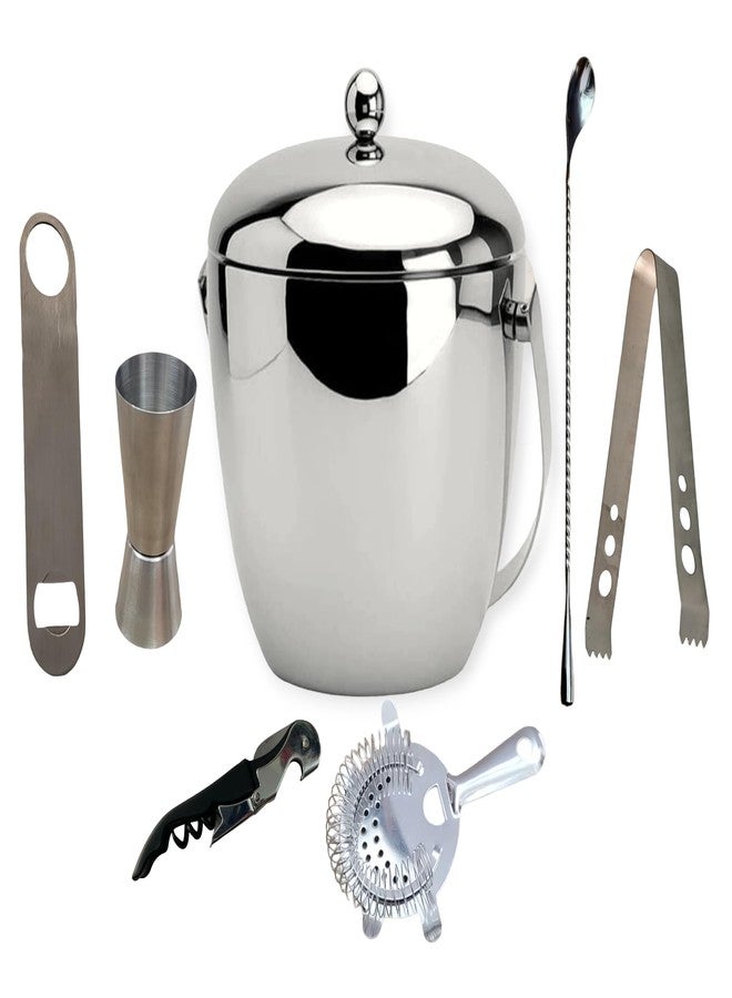 Nooks Stainless Steel Barware Kits and Accessories with Apple Shape ice Bucket (1250ml) and with Peg Measure,Tong treadrop,cockrew,Strainer. (Made in India) - Image 1