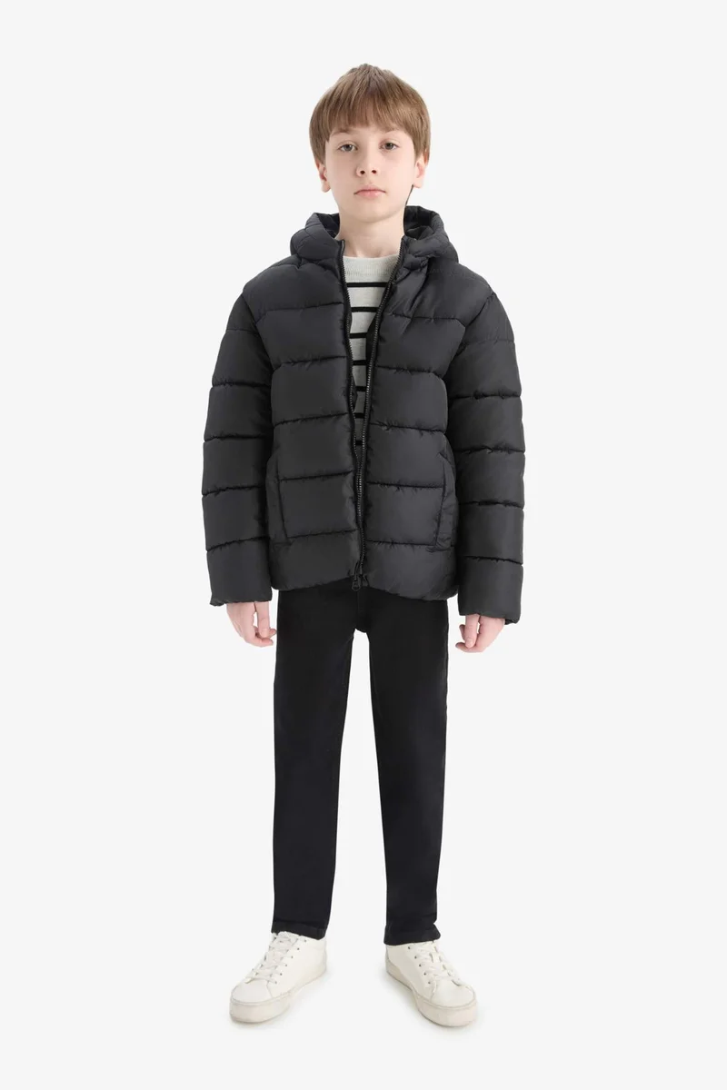 ديفاكتو Boy Hooded Water Repellent Zipper Puffer Jacket