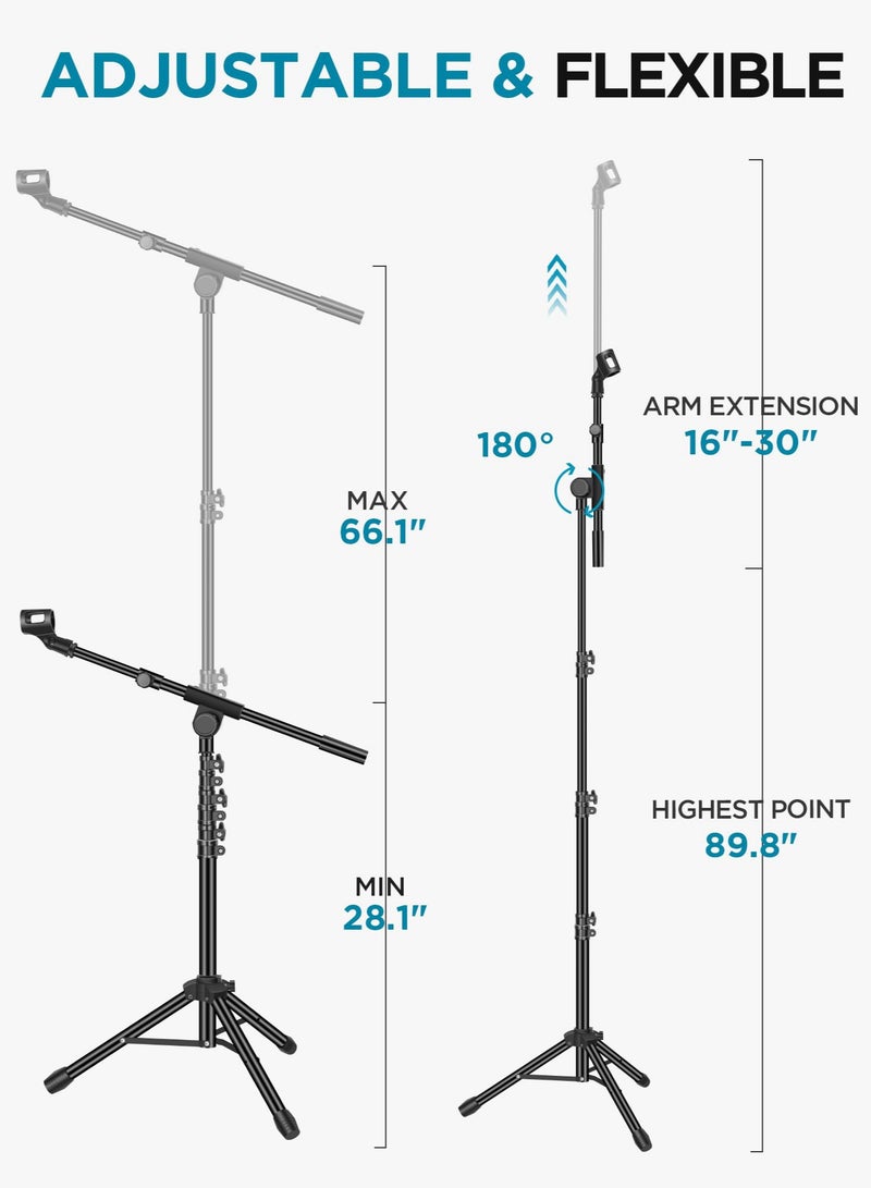 Arabest Microphone Stand, Tripod Boom Arm Floor Mic Stand Height Adjustable Heavy Duty with Carrying Bag 2 Mic Clips 3/8" to 5/8" Adapter for Singing Podcast for Blue Yeti Shure SM58 SM48 Samson - Image 3