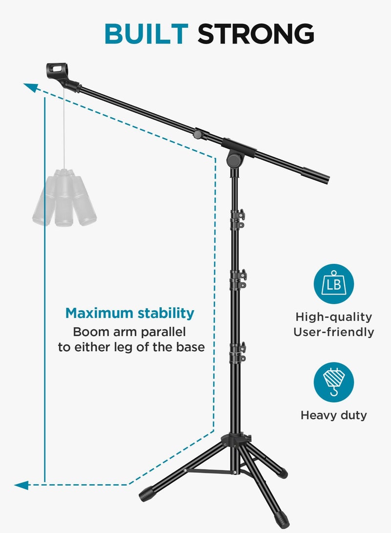 Arabest Microphone Stand, Tripod Boom Arm Floor Mic Stand Height Adjustable Heavy Duty with Carrying Bag 2 Mic Clips 3/8" to 5/8" Adapter for Singing Podcast for Blue Yeti Shure SM58 SM48 Samson - Image 4