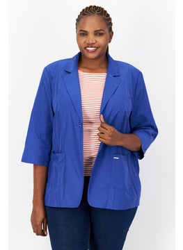 Samoon Women Regular Fit Solid  Blazer, Blue  - Image 1