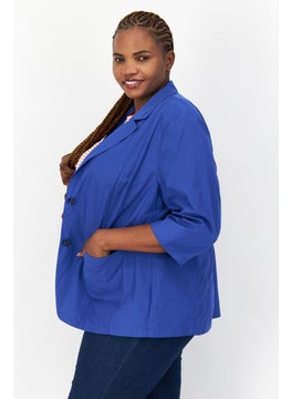 Samoon Women Regular Fit Solid  Blazer, Blue  - Image 4