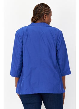 Samoon Women Regular Fit Solid  Blazer, Blue  - Image 2
