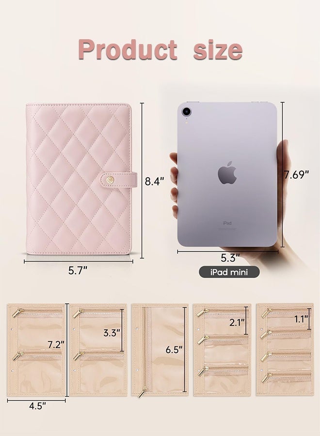 Travel Jewelry Organizer Case, Jewelry Storage Book Ring Binder with Clear Zipper Velvet Pouch Bag for Travel Essentials, Rings, Necklace, Earrings, Bracelets, Brooches, Gifts for Women-Sand Pink - Image 3