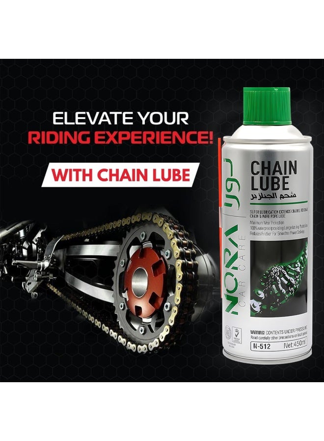 نورا بخاخ تشحيم سلسلة نورا 450 مل لسلاسل الدراجات النارية والهوائية، مُشحِّم قوي بتقنية شمع الموليبدينوم، مقاوم للماء والصدأ لتشحيم السلسلة ونقل الطاقة بسلاسة - N-512 - Image 5