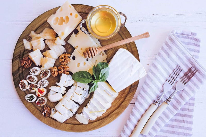 LAVNIK Round Chopping Board Round Tray MDF Plywood Serving Board Cheese Pizza Tray Meat Vegetable Fruit Cutting Board Slicing Board Pad for Kitchen Bread Veg Food Cutting Platter Round Bamboo Serving Paddle _ 31W x 15H cm - Image 5
