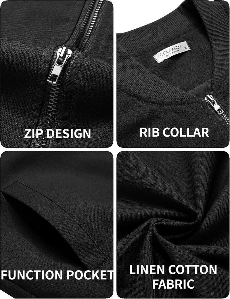 COOFANDY Men's Lightweight Bomber Jacket - Full Zip Windbreaker in Black - Image 5