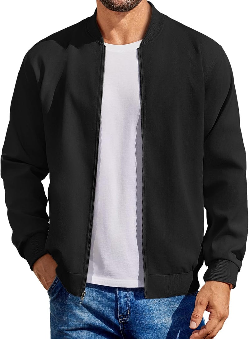 COOFANDY Men's Lightweight Bomber Jacket - Full Zip Windbreaker in Black - Image 1