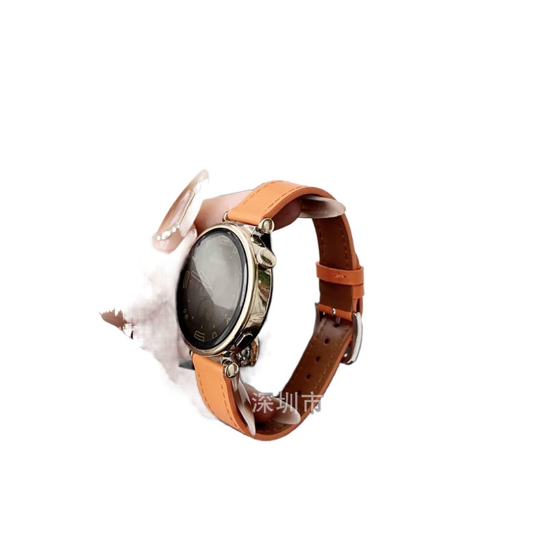 Leather Smartwatch Band for daily smartwatch wear and replacement strap Orange Colour Everyday Use Home Use Travel Use Outdoor Use Portable Use - Image 1