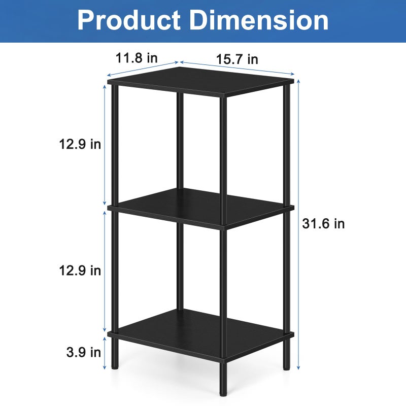 ETELI 3 Tier Tall End Table 31.6" Height Telephone Table Tall Side Table with Storage Small Sofa Entryway Table Night Stand with Metal Frame for Living Room Bedroom Bathroom Kitchen, Black - Image 4