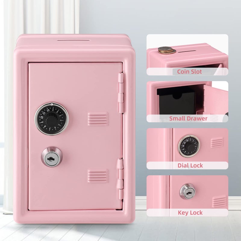 Younion Money Safe and Cash Lock Box, Mini Size Security Safe Box for Money Jewelry and valuables, 4.6"x 4.2"x 6.9" Pink - Image 3