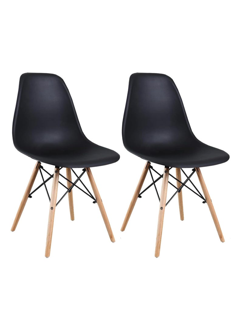 ماس طقم كراسي طعام  بمقاعد بلاستيكية متينة وارجل خشبية باطار معدني للمنزل او المكتب سهلة الفك والتركيب - اللون ابيض - Image 1