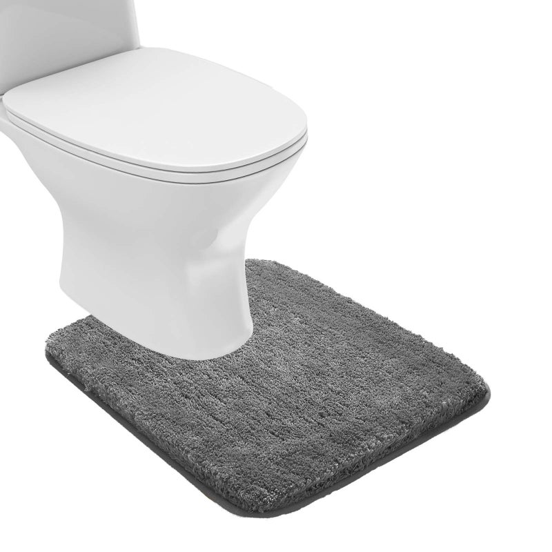Suchtale Bathroom Contour Rug Non Slip Bath Mat Water Absorbent Soft Microfiber Shaggy Bathroom Mat Machine Washable Bath Rug for Bathroom Thick Plush U Shape Toilet Rug 20 x 24 Dark Grey