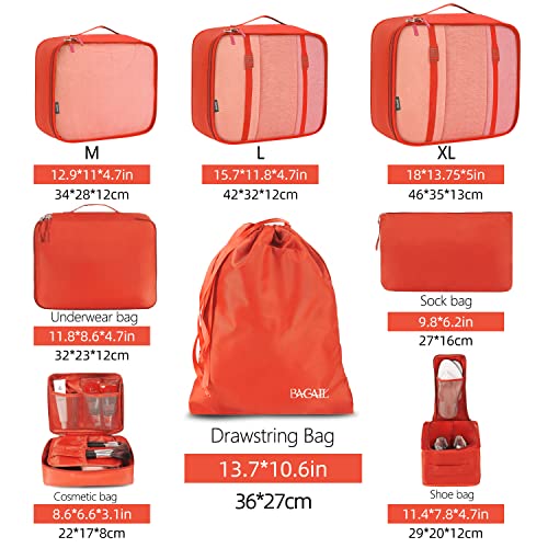 BAGAIL 8 Set Packing Cubes Luggage Packing Organizers for Travel Accessories-Orange - Image 2