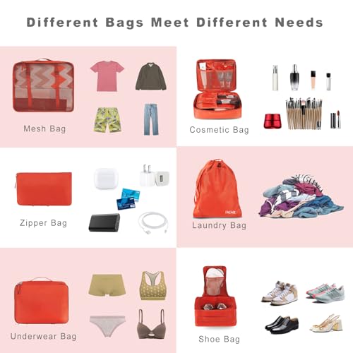 BAGAIL 8 Set Packing Cubes Luggage Packing Organizers for Travel Accessories-Orange - Image 5