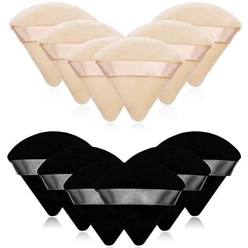 12 Pieces Cosmetic Powder Puff276 inch Portable Soft Sponge Setting Face PuffsTriangle Velvet Powder Puff with Ribbon Band Handle for Loose Powder Body Powder Makeup ToolBlackNude
