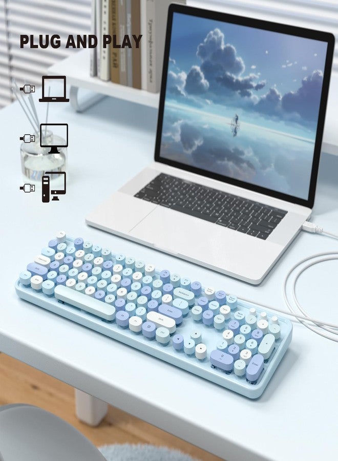 MOFII Computer Keyboards Wired, Plug Play USB Full Size Typewriter Keyboard, Cute Colorful Aesthetic Keyboard with Foldable Stands for Windows PC Laptop (Blue Colorful) - Image 2