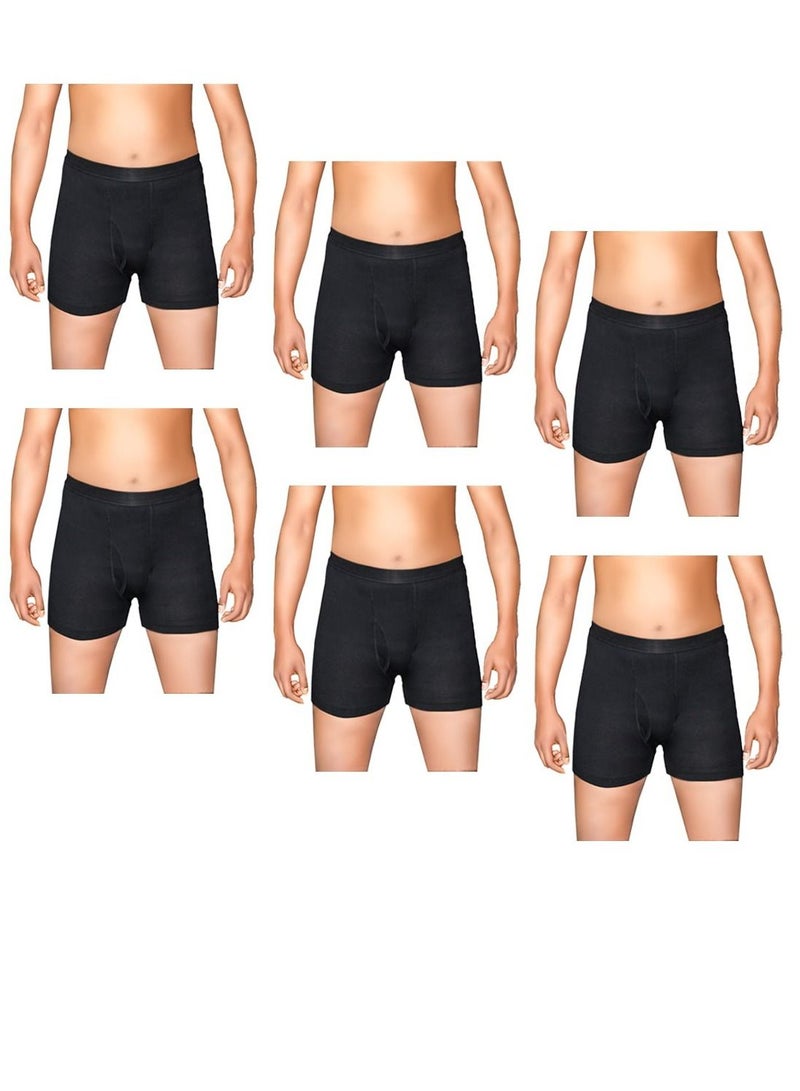 DNA Men Plain Black Underwear Boxer Combed Cotton Six Pcs Pack - Image 1