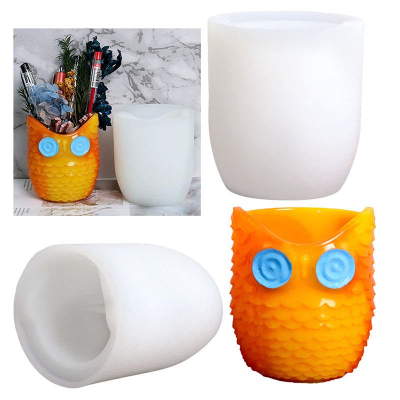 Anktily Owl Relief Concrete Flower Pot Silicone Mold Succulent Planter Mold Pen Candle Holder Clay Cement Vase Mould 