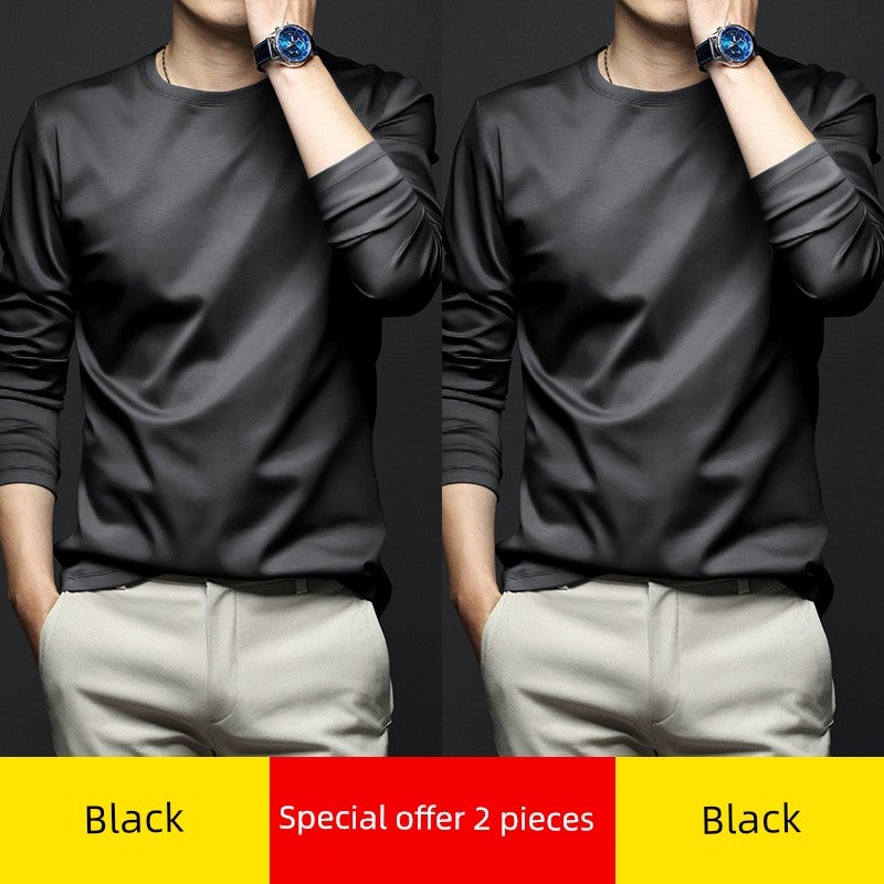 Mercerized modal cotton base shirt men's spring and autumn long-sleeved t-shirt solid color thin inner wear autumn T-shirt base shirt - Image 2