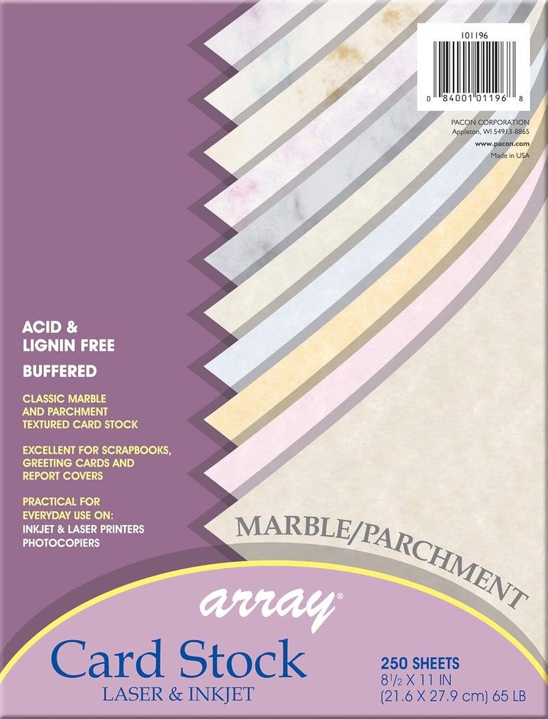 Pacon Marble & Parchment Card Stock Assortment, 10 Colors, 8-1/2" x 11", 250 Sheets - Image 1