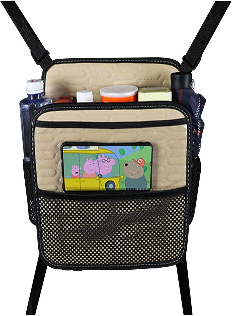 GGOOT Car Wallet Holder Between Seats | Between Seats Car Bag Organiser with Multiple Pockets - Leather Car Organiser and Storage Bag with 1 Tissue Box, 5 Pockets  - Image 1