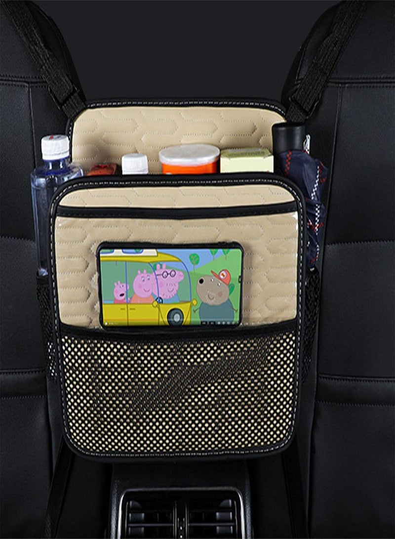 GGOOT Car Wallet Holder Between Seats | Between Seats Car Bag Organiser with Multiple Pockets - Leather Car Organiser and Storage Bag with 1 Tissue Box, 5 Pockets  - Image 2