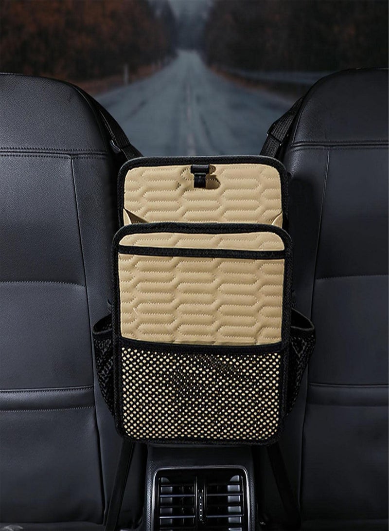 GGOOT Car Wallet Holder Between Seats | Between Seats Car Bag Organiser with Multiple Pockets - Leather Car Organiser and Storage Bag with 1 Tissue Box, 5 Pockets  - Image 3
