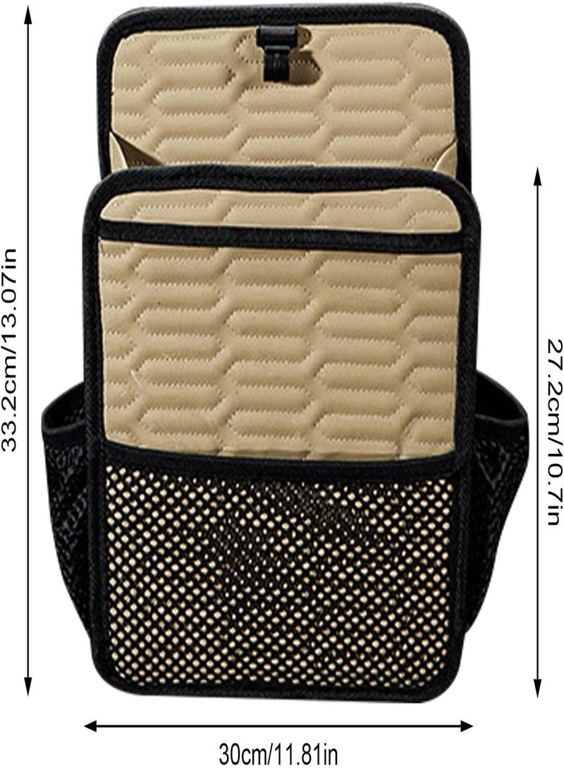 GGOOT Car Wallet Holder Between Seats | Between Seats Car Bag Organiser with Multiple Pockets - Leather Car Organiser and Storage Bag with 1 Tissue Box, 5 Pockets  - Image 4