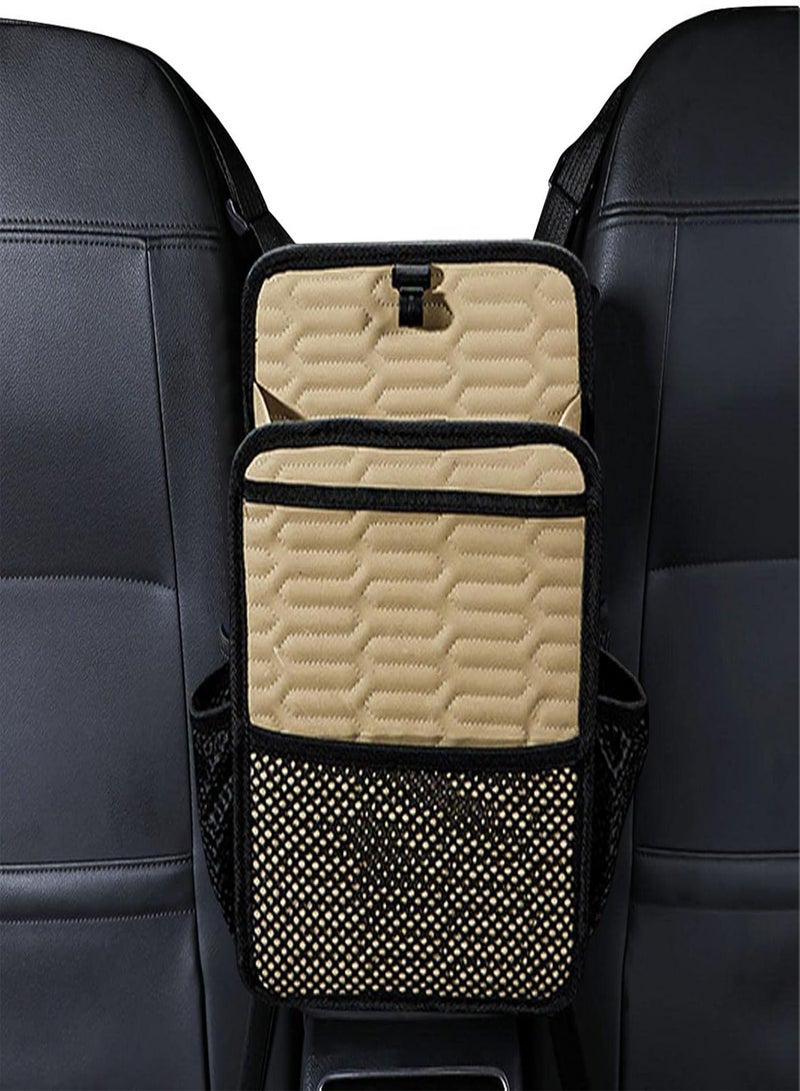 GGOOT Car Wallet Holder Between Seats | Between Seats Car Bag Organiser with Multiple Pockets - Leather Car Organiser and Storage Bag with 1 Tissue Box, 5 Pockets  - Image 5