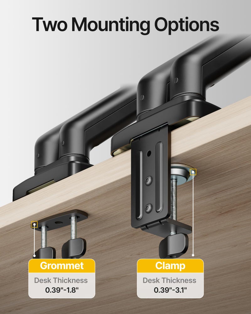monTEK Laptop Arm Mount for Desk for Max 32â€ Screen and 18â€ Notebook, Dual Monitor Stand with Adjustable Laptop Holder, Holds up to 19.8 lbs, Full Motion Arm with Clamp/Grommet Base, 75/100 VESA Mount - Image 3