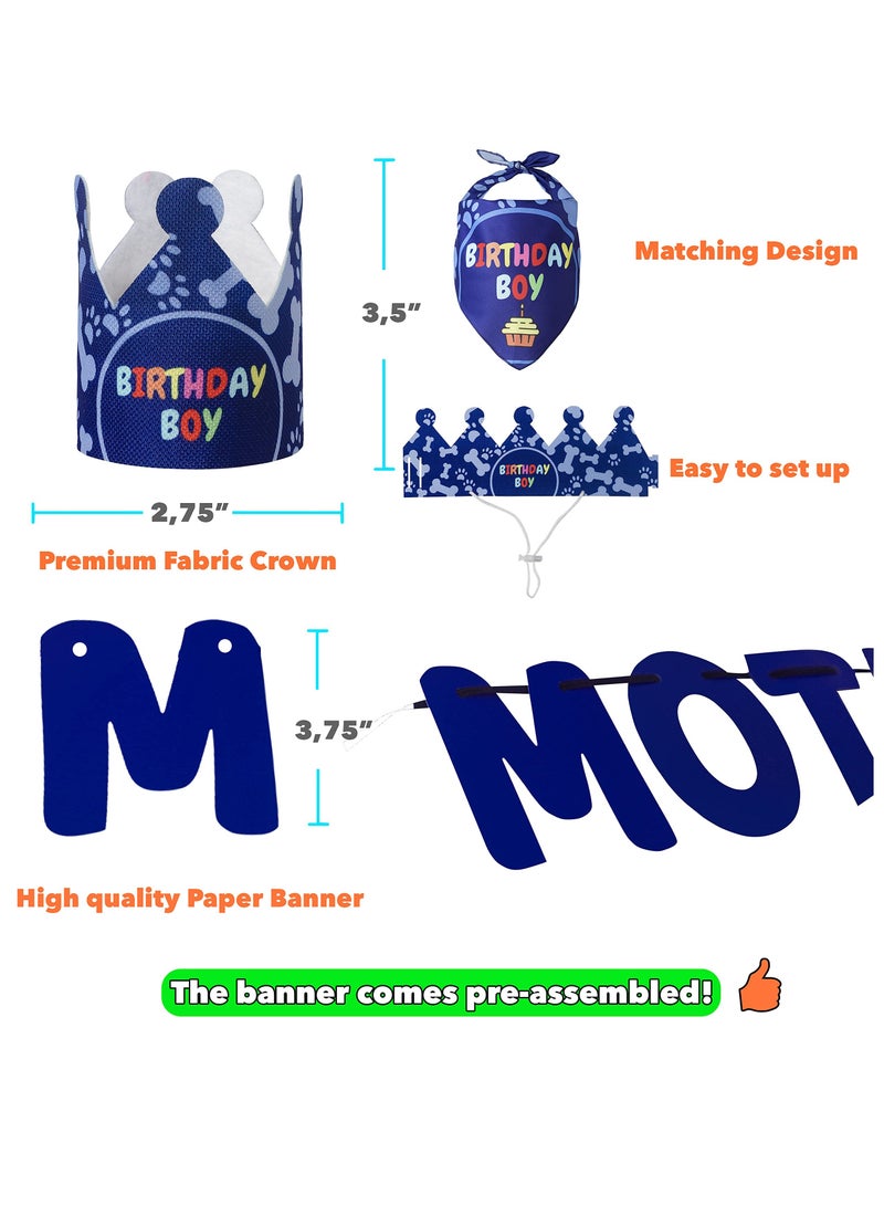 SOLARAE Dog Birthday Party Supplies, Dog Birthday Bandana Set for Medium Large Dogs, Party Hat, Crown and Cute Dog Birthday Banner with It's My Birthday Mother Puppers Sign - Image 2