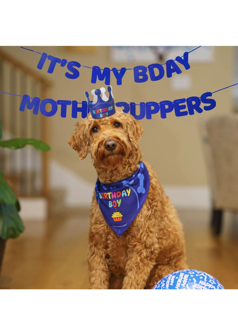 SOLARAE Dog Birthday Party Supplies, Dog Birthday Bandana Set for Medium Large Dogs, Party Hat, Crown and Cute Dog Birthday Banner with It's My Birthday Mother Puppers Sign - Image 3