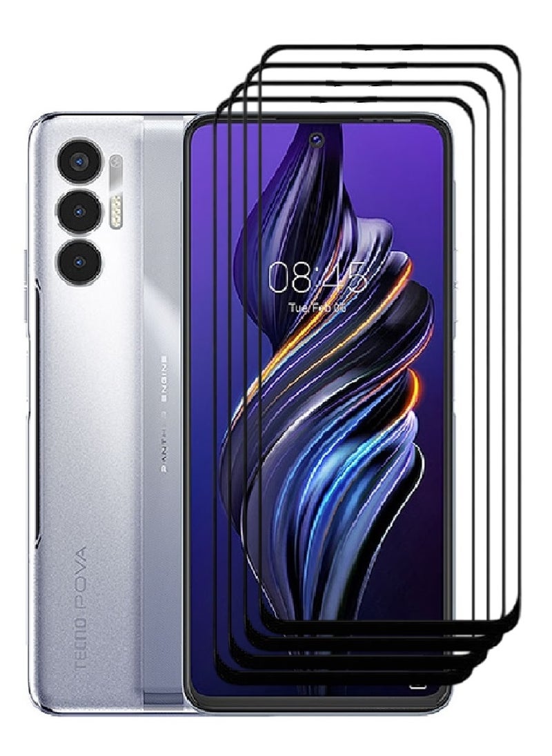 AINA 4 Pieces Tempered Glass Screen Protector 5D Designed For Tecno Pova 3 Full Glue Edge to Edge Full Screen Coverage And Bubble Free - Image 1