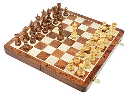 House of Chess Victorian Staunton Golden Acacia Wood Chess Set 14 x 14 Inches Wooden Folding Chess Board with Algebraic Notation Wooden Chess Pieces with King Height 3 Inches 2 Extra Queens - Image 1