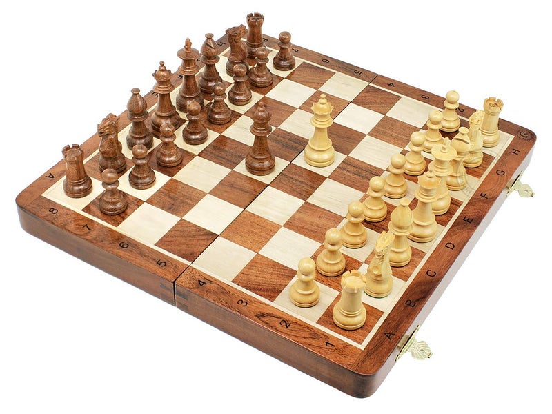 House of Chess Victorian Staunton Golden Acacia Wood Chess Set 14 x 14 Inches Wooden Folding Chess Board with Algebraic Notation Wooden Chess Pieces with King Height 3 Inches 2 Extra Queens - Image 3