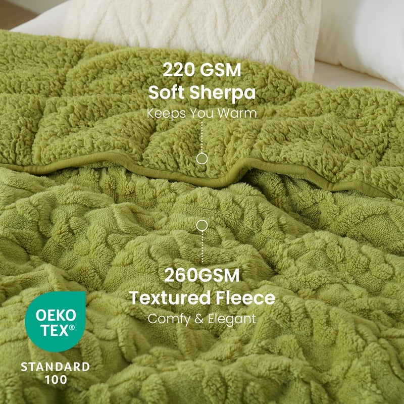Drewin Weighted Blanket Twin Size 15 lbs, Cozy Jacquard Sherpa Weighted Blankets for Adults for Winter, Comfortable Sofa Bed Blanket for Sleeping Natural and Calming, 48 x 72 inches, Grass Green - Image 3