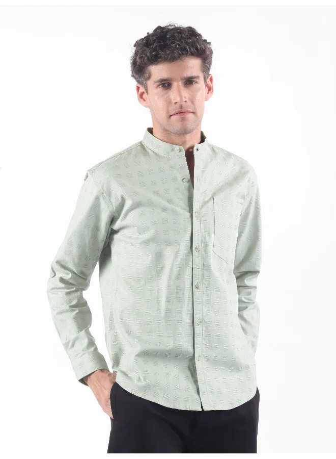 Beyoung Mist Grey Mandarin Collar Textured Shirt