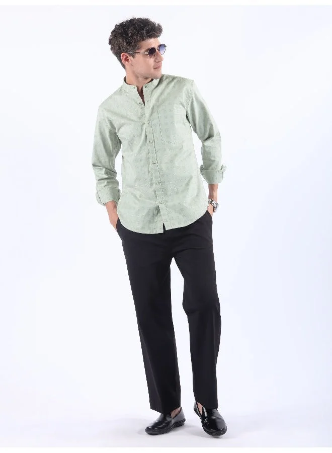 بيونغ قميص بياقة ماندرين بلون رمادي ضبابي وملمس مميز