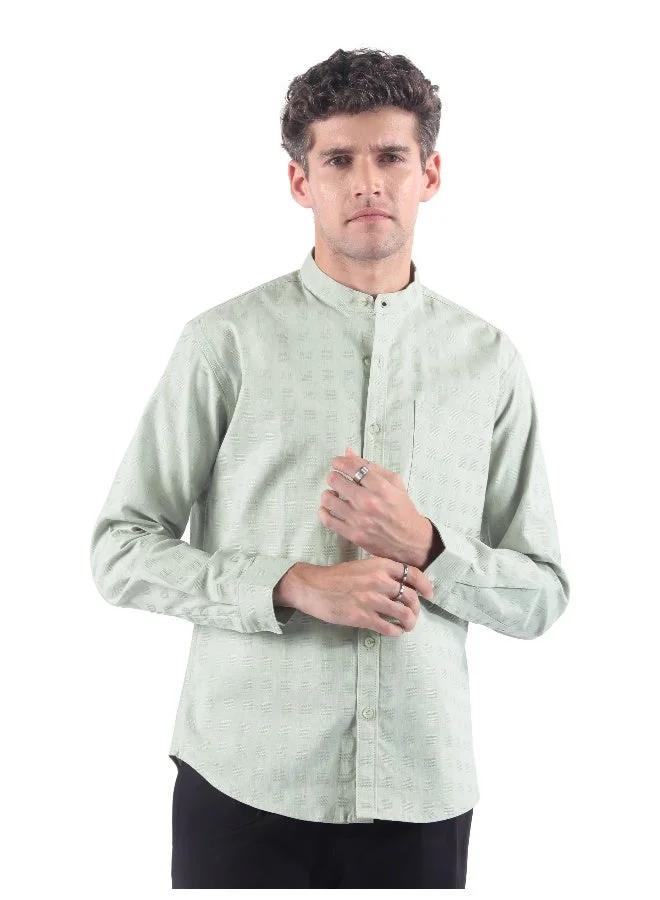 بيونغ قميص بياقة ماندرين بلون رمادي ضبابي وملمس مميز